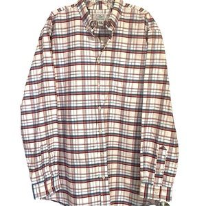 LL Bean Wrinkle Free Classic Oxford Cloth Long Sleeve Plaid Slight Fitted Shirt